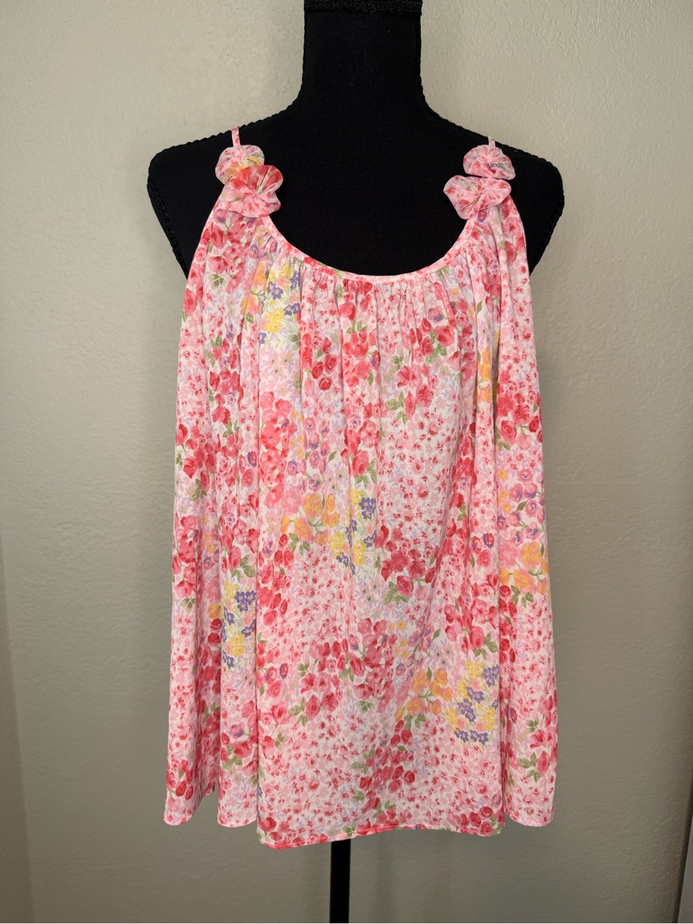 Oscar de la Renta Pink Floral Spaghetti Strap Tank